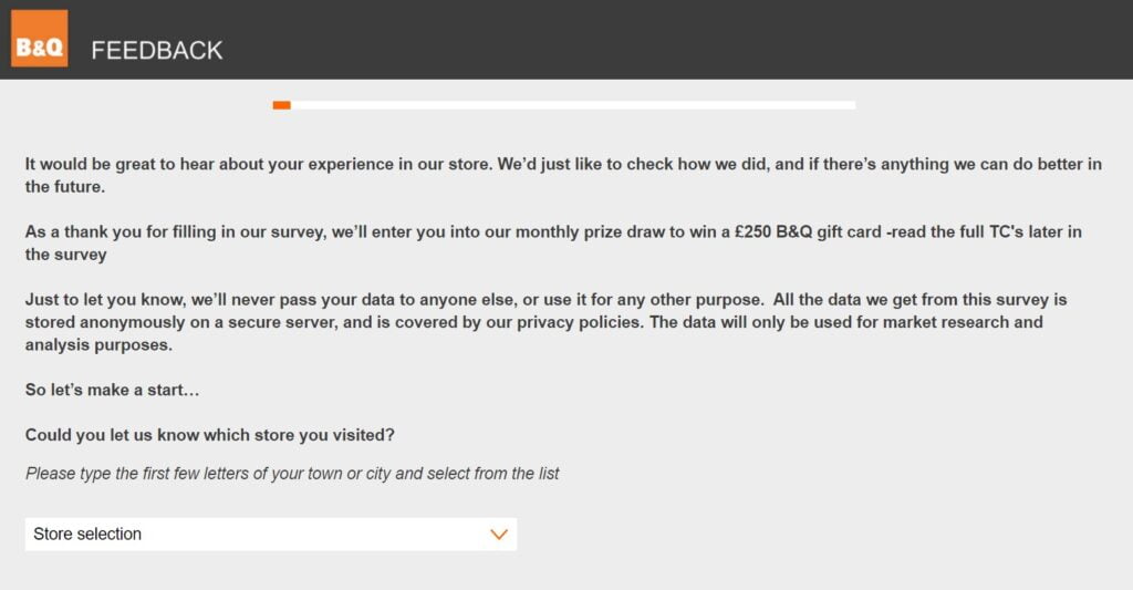 Win £250 B&Q gift card in B&Q Survey
